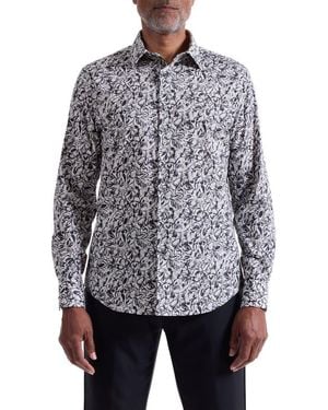 Bugatchi Julian Shaped Fit Floral Print Stretch Cotton Button-Up Shirt - Gray