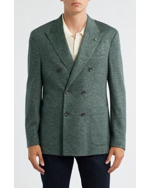 Jack Victor Hall Comfortwear Mélange Knit Wool Blend Double Breasted Blazer - Green