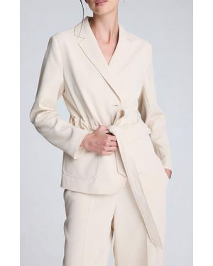 Kenneth Cole Vision Belted Stretch Twill Jacket - Natural