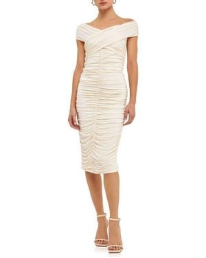 Endless Rose Off The Shoulder Ruched Midi Dress - White