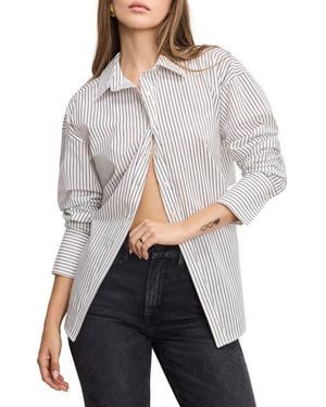 GOOD AMERICAN Stripe Stretch Cotton Poplin Button-Up Shirt - Gray