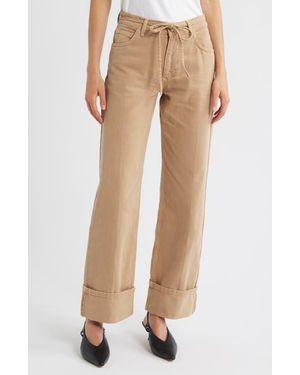 Damson Madder Sylvie Drawstring Cuffed Wide Leg Jeans - Natural