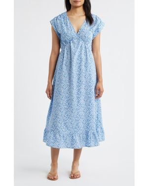 Bobeau Floral Print Midi Dress - Blue