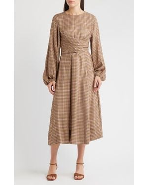 FRNCH Apollinaire Check Long Sleeve Dress - Brown