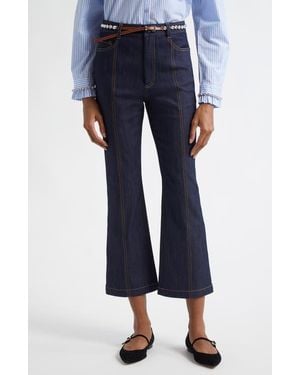Cinq À Sept Rhinestone Belted Crop Kick Flare Jeans - Blue