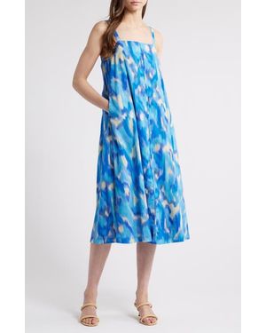 Du Paradis Star Cotton A-Line Midi Dress - Blue