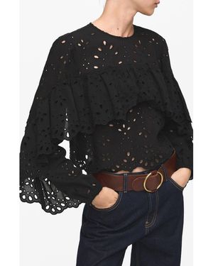Mango Molly Embroidered Eyelet Flutter Sleeve Top - Black