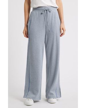 City Blues Contrast Stitch Waffle Knit Lounge Pants - Blue
