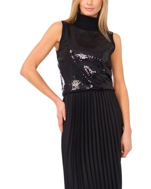 Halogen® Sequin Turtleneck Sleeveless Sweater - Black