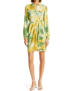 Toccin Tie Dye Wrap Front Long Sleeve Shirtdress - Yellow