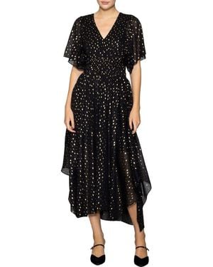 MELLODAY Metallic Smocked Waist Chiffon Maxi Dress - Black
