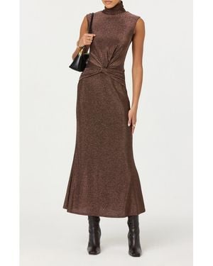 Astr Riana Metallic Sleeveless Dress - Brown