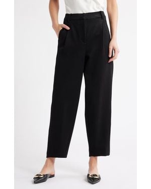 Wit & Wisdom Skyrise Pleated Pinstripe Relaxed Barrel Leg Ankle Pants - Black