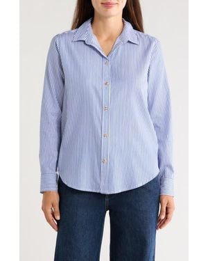 Beach Lunch Lounge Bentley Stripe Long Sleeve Cotton Button-Up Shirt - Blue