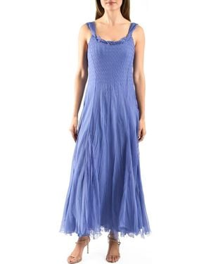 Komarov Charmeuse & Chiffon Maxi Cocktail Dress - Blue