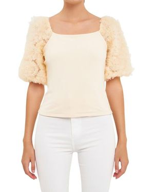 Endless Rose Tulle Puff Sleeve Blouse - White
