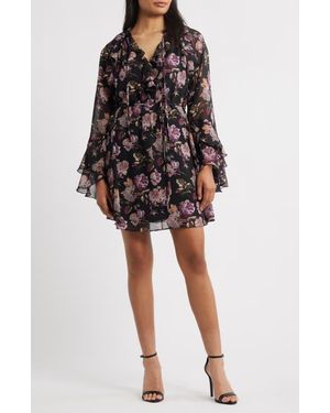 Sam Edelman Dark Rose Long Sleeve Minidress - Black