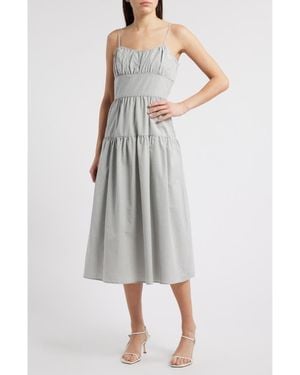 Charles Henry Check Tiered Midi Dress - Gray