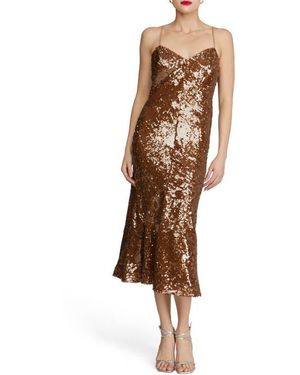 Halston Yvonne Sequin Sleeveless Midi Dress - Brown