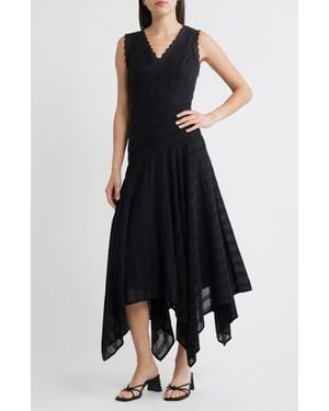 Moon River Eyelet Asymmetric Cotton Midi Dress - Black