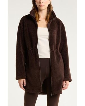 Zella Faux Shearling Longline Jacket - Brown