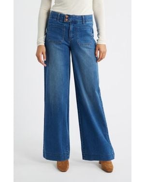 Wit & Wisdom Patch Pocket High Waist Wide Leg Jeans - Blue