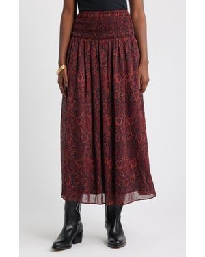 Treasure & Bond Smocked Wiast Maxi Skirt - Red