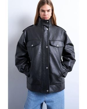 TOPSHOP Oversize Faux Leather Jacket - Blue