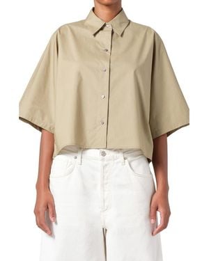 Agolde Merrin Short Sleeve Cotton Poplin Button-Up Shirt - Natural