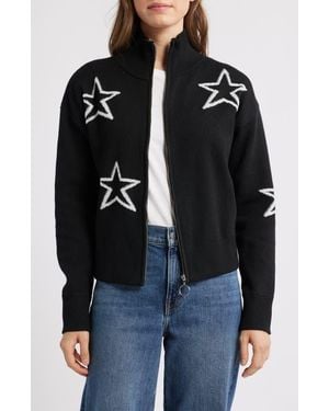Bobeau Star Zip Cardigan - Black