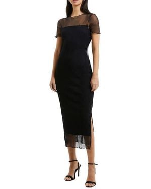 French Connection Saskia Sheer Yoke Midi Dress - Black