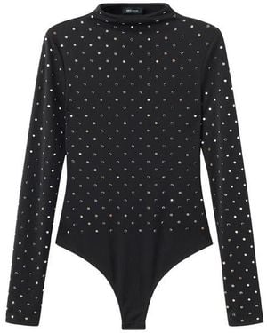 Mango Selection Crystal Embellished Long Sleeve Bodysuit - Black