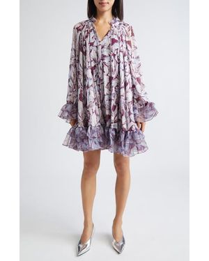 Cinq À Sept Clairette Tie Neck Long Sleeve Swing Dress - Red