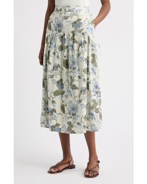 Treasure & Bond Tiered Drop Waist Linen Blend Midi Skirt - Green