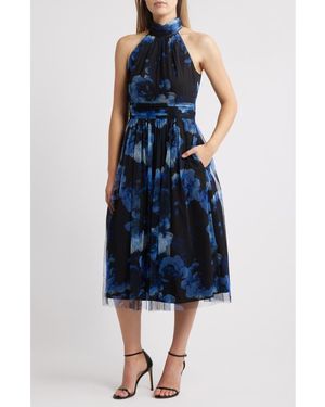 eliza j embroidered lace fit & flare midi dress Eliza J 3D-Floral Fit & Flare Midi Dress
