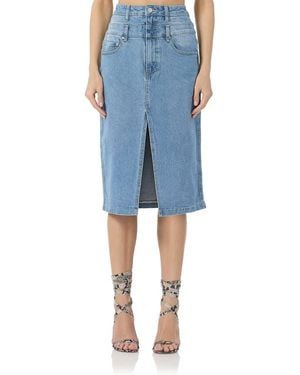 AFRM Maison Double Waist Denim Skirt - Blue