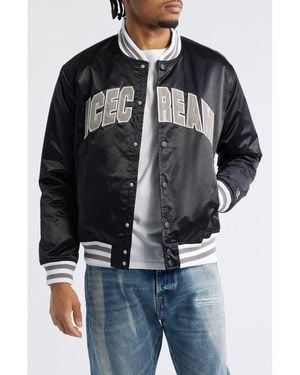 ICECREAM College Satin Graphic Snap-Up Jacket - Black