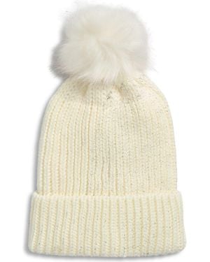 Tasha Faux Fur Pom Sparkle Beanie - Natural