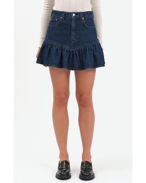 DAZE Smooch Flounce Hem Denim Miniskirt - Blue