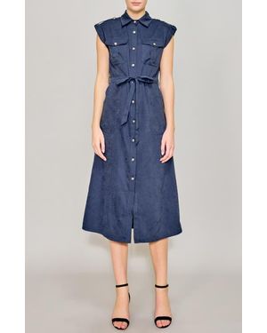 MELLODAY Cap Sleeve Belted Shirtdress - Blue