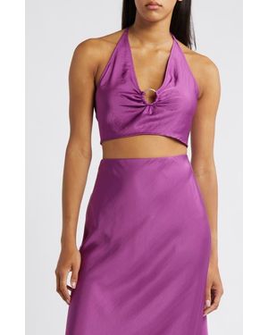Something New Marie Satin Crop Halter Top - Purple