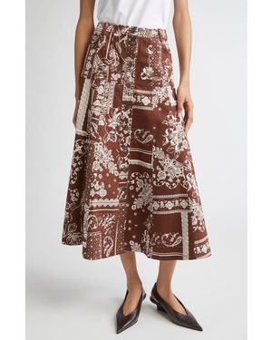 Cinq À Sept Print A-Line Midi Skirt - Brown