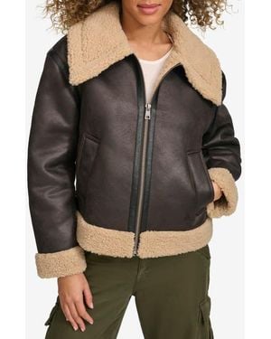 Levi's Faux Leather & Faux Shearling Bomber Jacket - Gray
