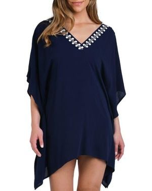 La Blanca Sea Scallops V-Neck Cover-Up Caftan - Blue