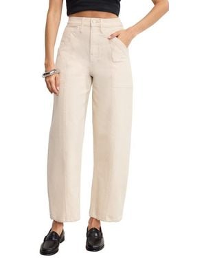 GOOD AMERICAN Cotton Blend Crop Barrel Leg Pants - Natural
