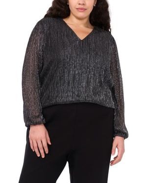 Halogen® Metallic Plissé V-Neck Top - Black