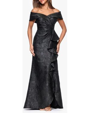 Xscape Evenings Ruffle Off The Shoulder Brocade Gown - Black