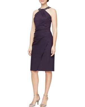 Alex Evenings Contour Collection Halter Embellished Cocktail Dress - Blue