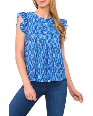 Cece Floral Pintuck Pleat Top - Blue