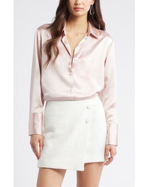 Open Edit Relaxed Fit Satin Button-Up Shirt - White